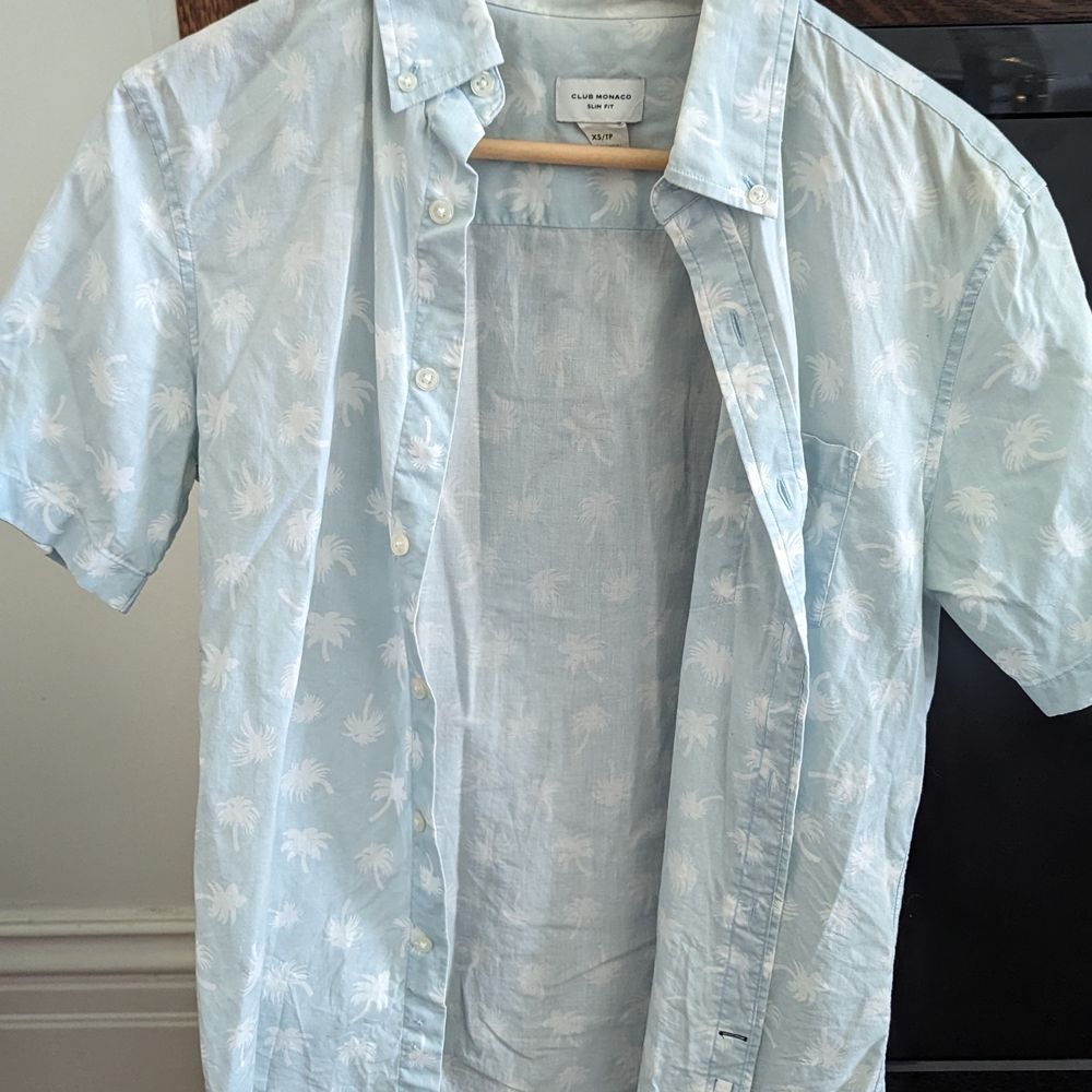 Club Monaco Light Blue Palm Print Shirt